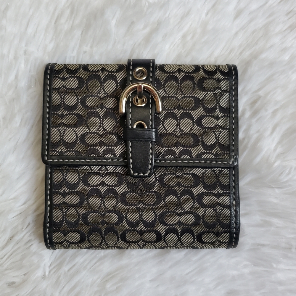 Y2K Vintage Coach Wallet Signature Small C Monogram Black Jaquard & Leather